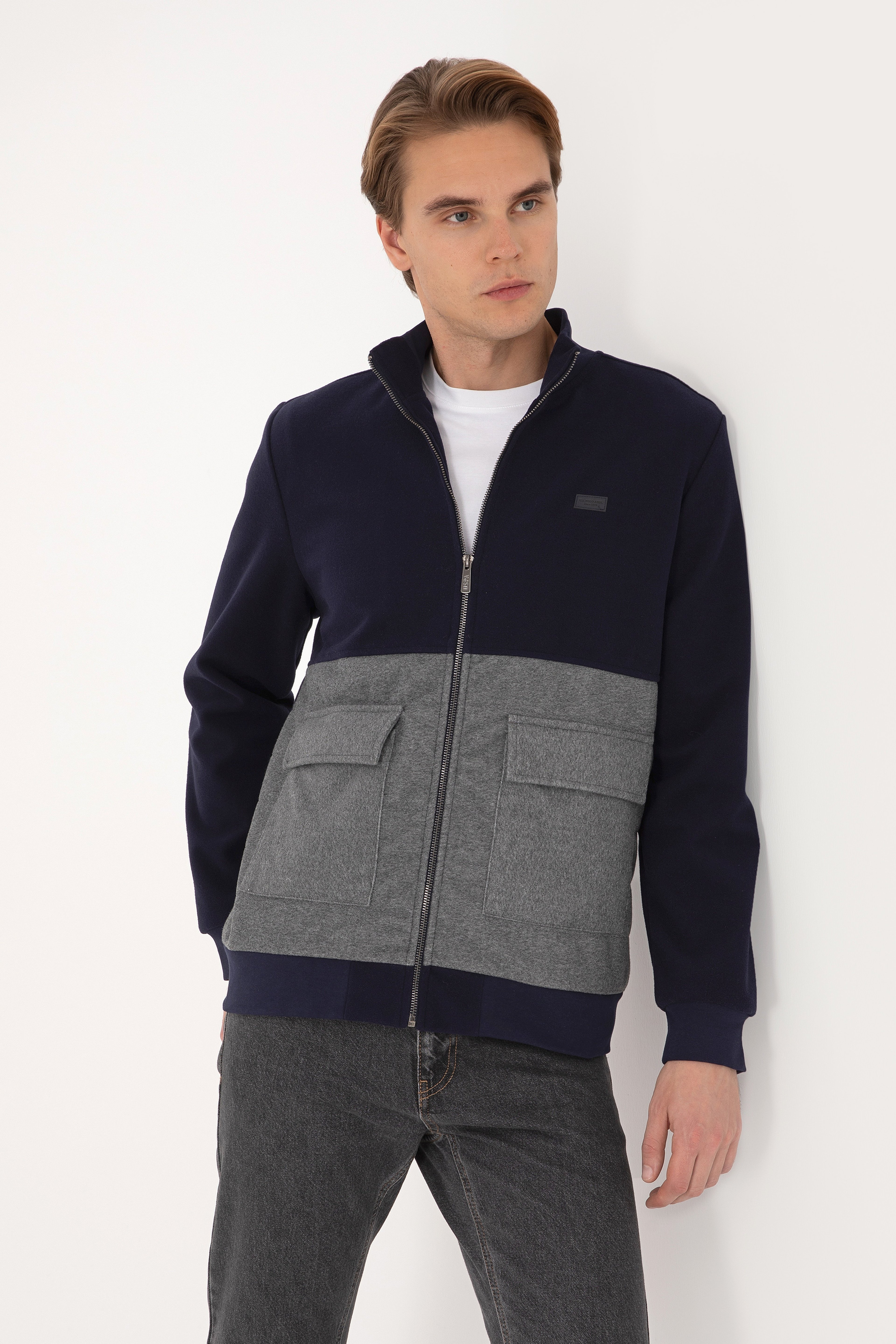 Erkek Regular Fit Lacivert Fermuarlı Örme Hırka - Image 1