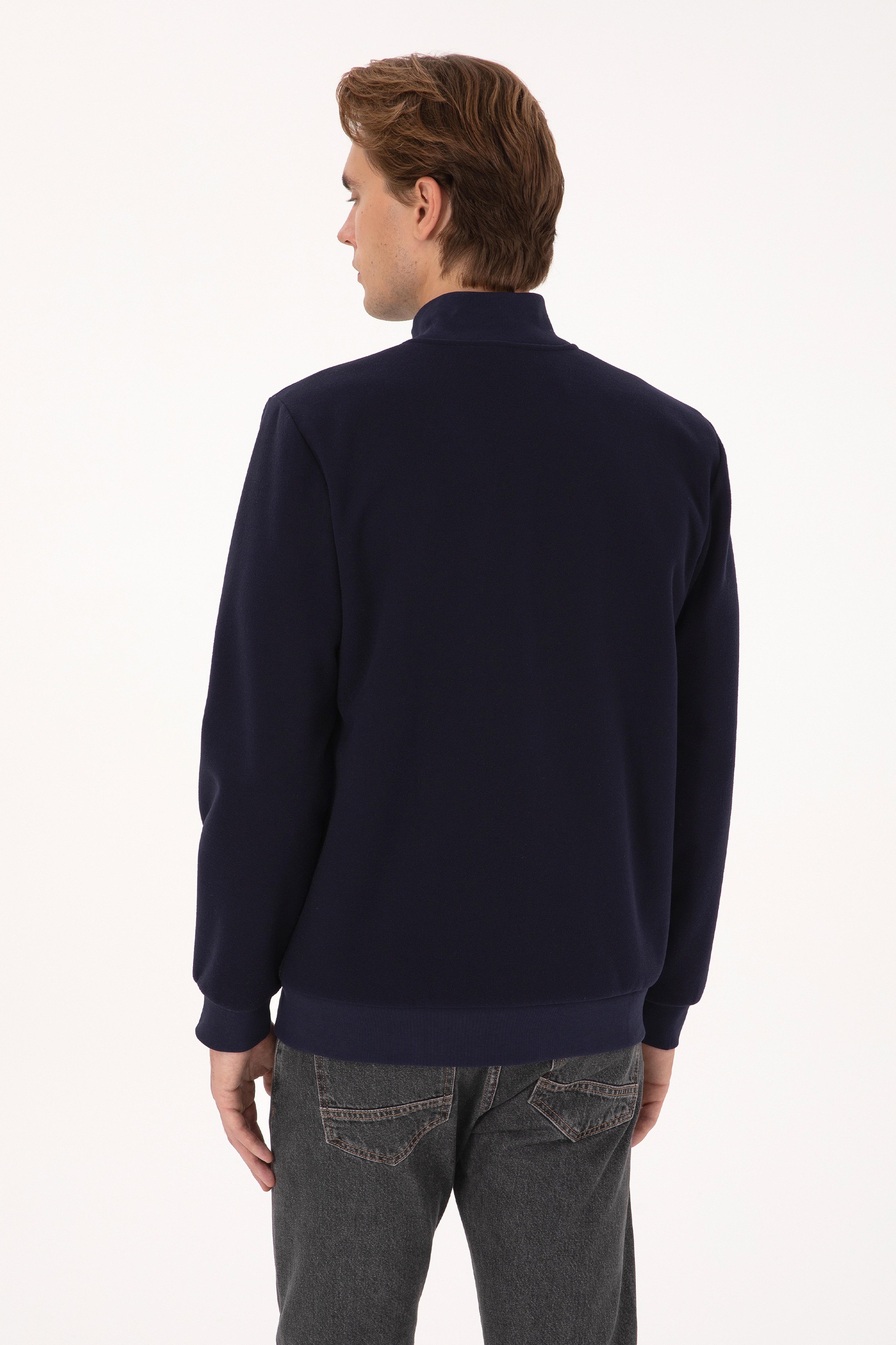 Erkek Regular Fit Lacivert Fermuarlı Örme Hırka - Image 5