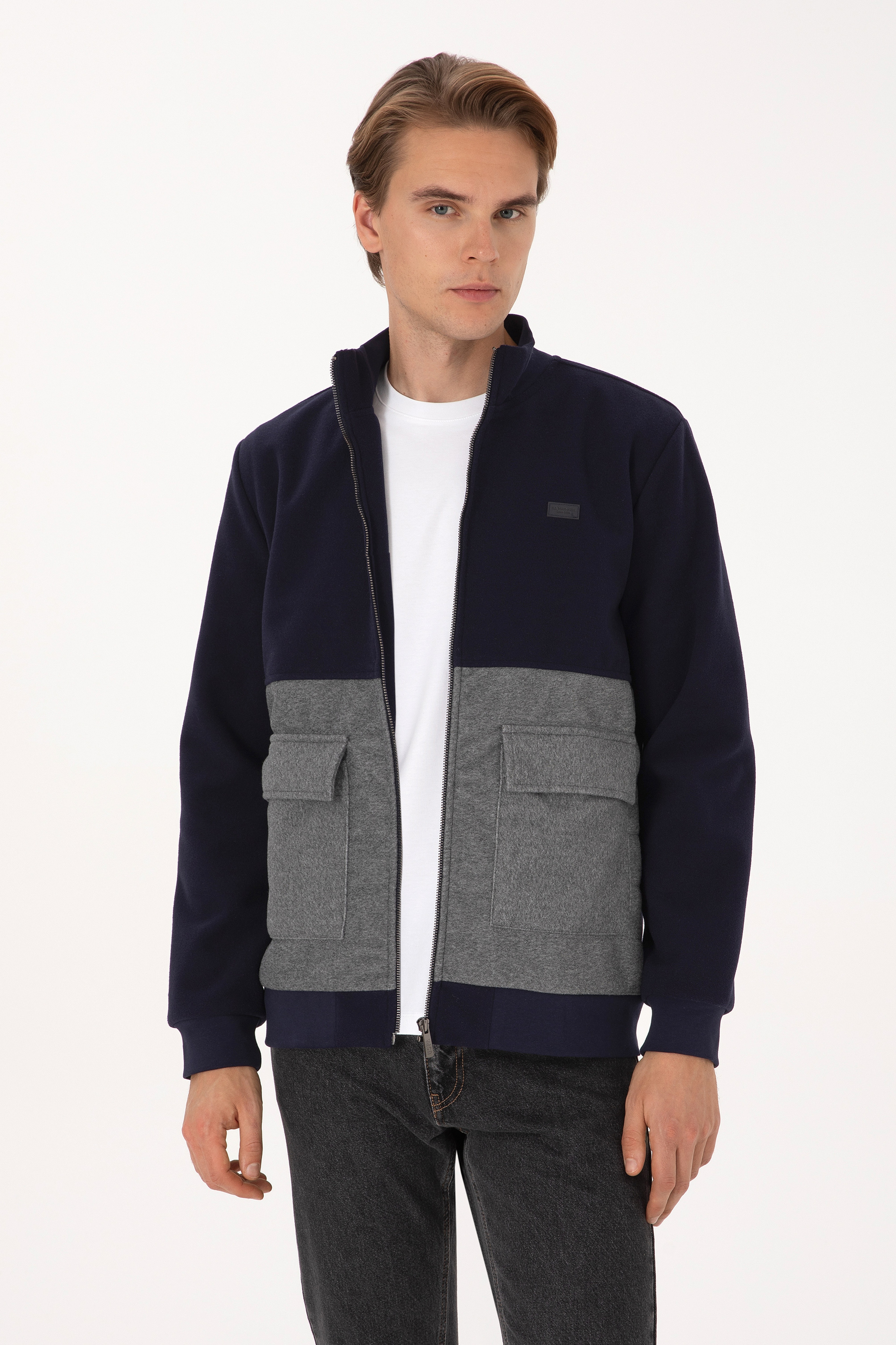 Erkek Regular Fit Lacivert Fermuarlı Örme Hırka