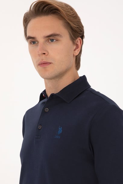 Erkek Regular Fit Polo Yaka Lacivert Basic Sweatshirt