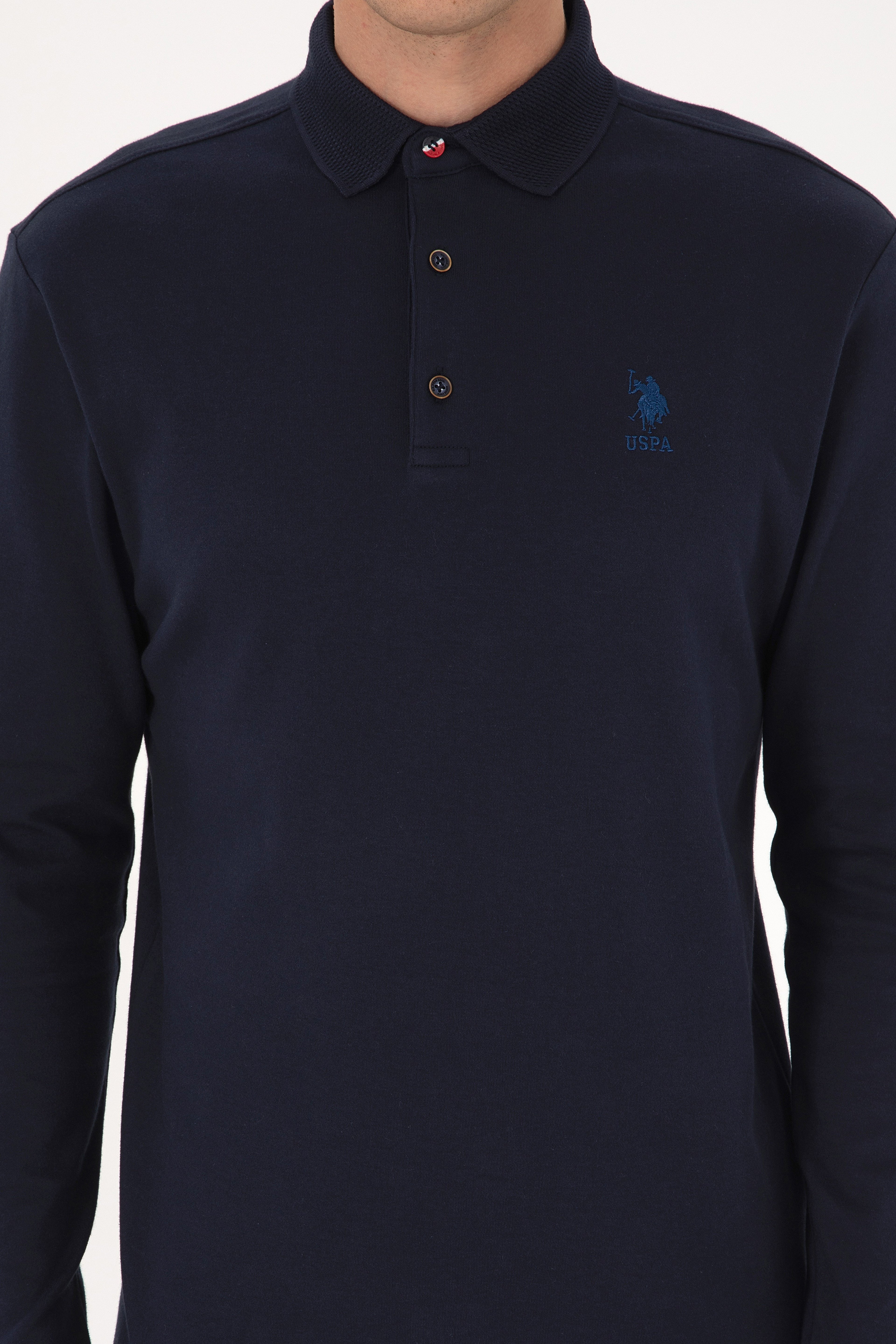Erkek Regular Fit Polo Yaka Lacivert Basic Sweatshirt - Image 6