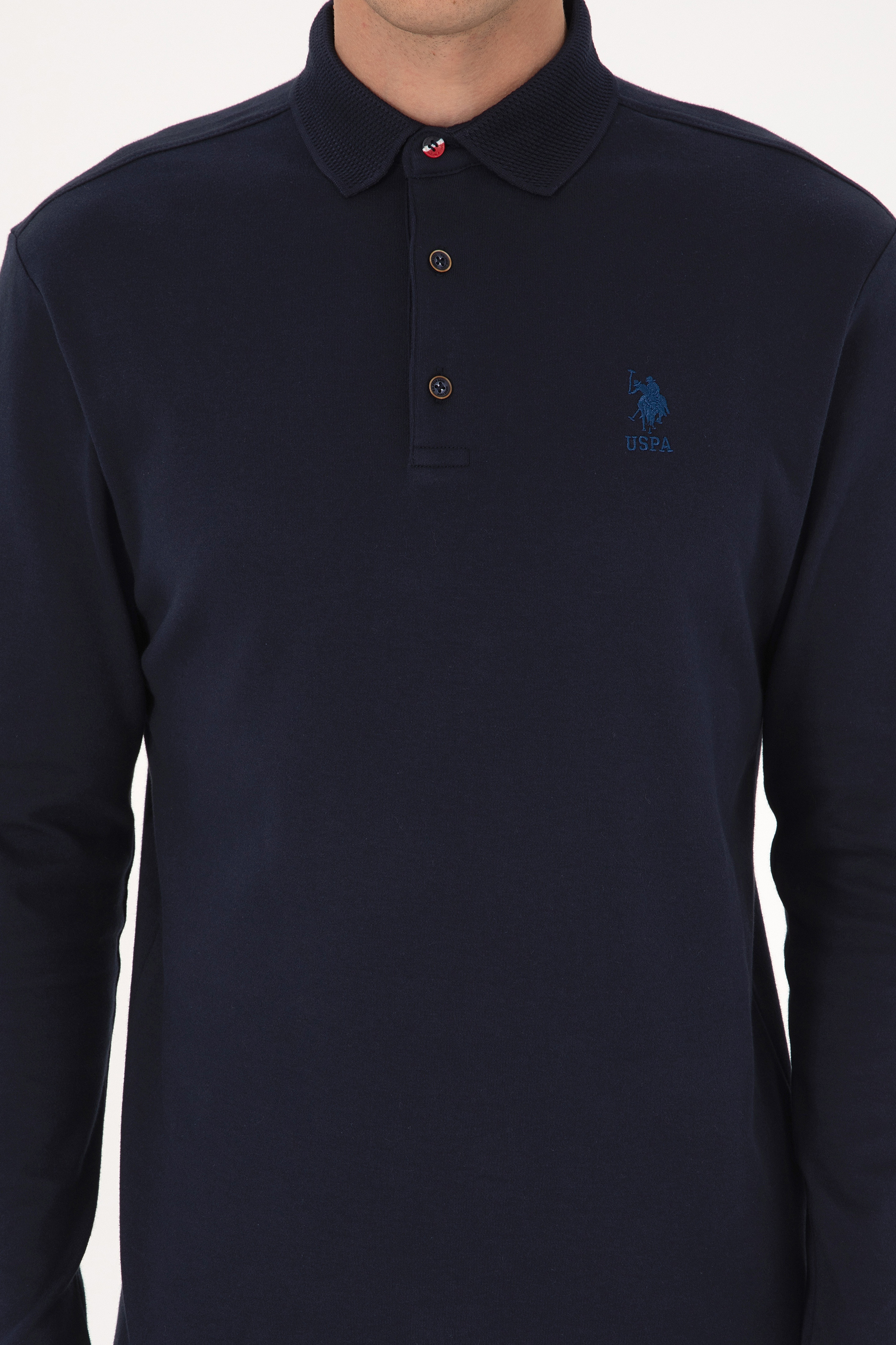 Erkek Regular Fit Polo Yaka Lacivert Basic Sweatshirt
