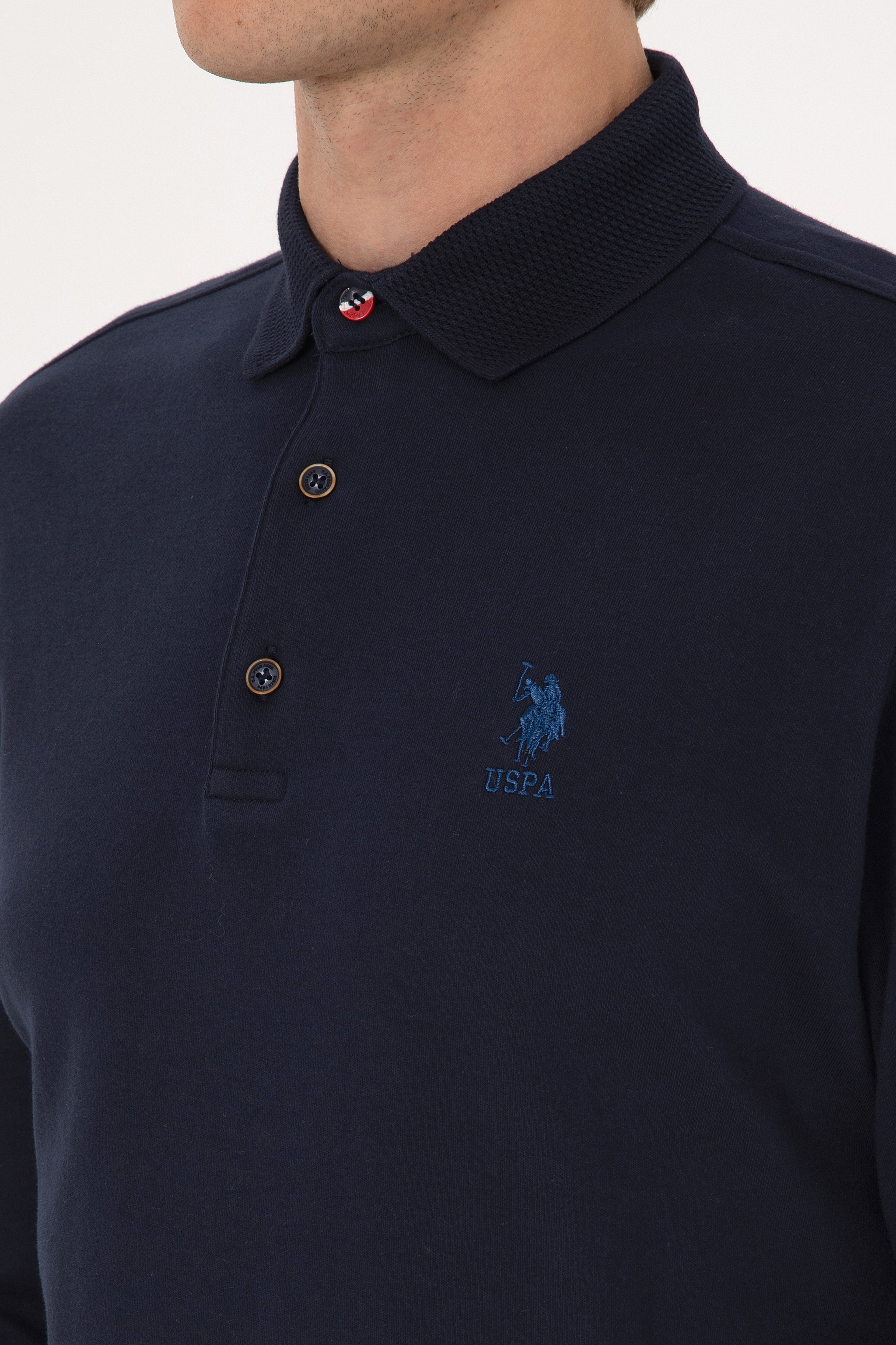 Erkek Regular Fit Polo Yaka Lacivert Basic Sweatshirt
