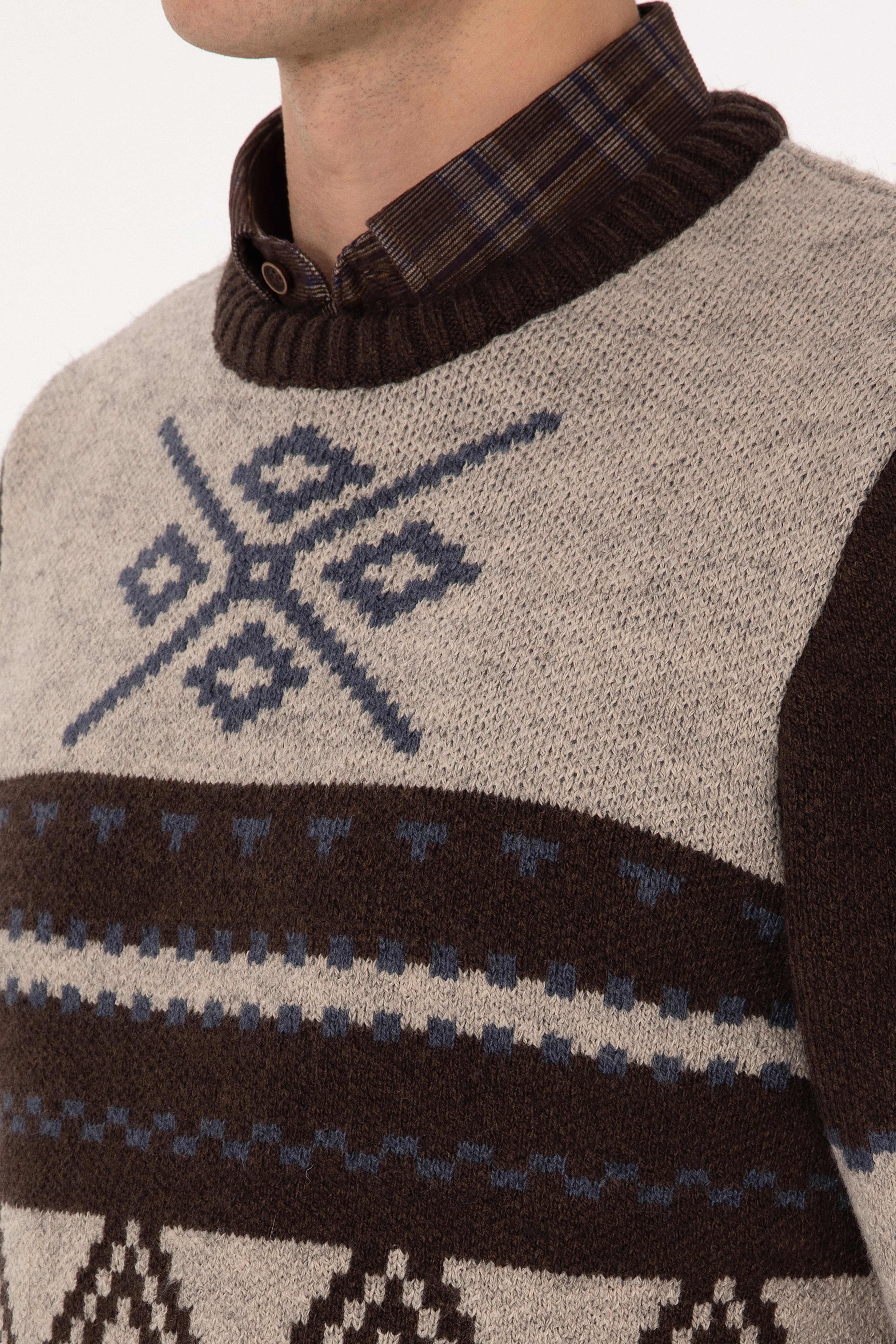 Erkek Comfort Fit Bisiklet Yaka Kahverengi Kazak - Image 7