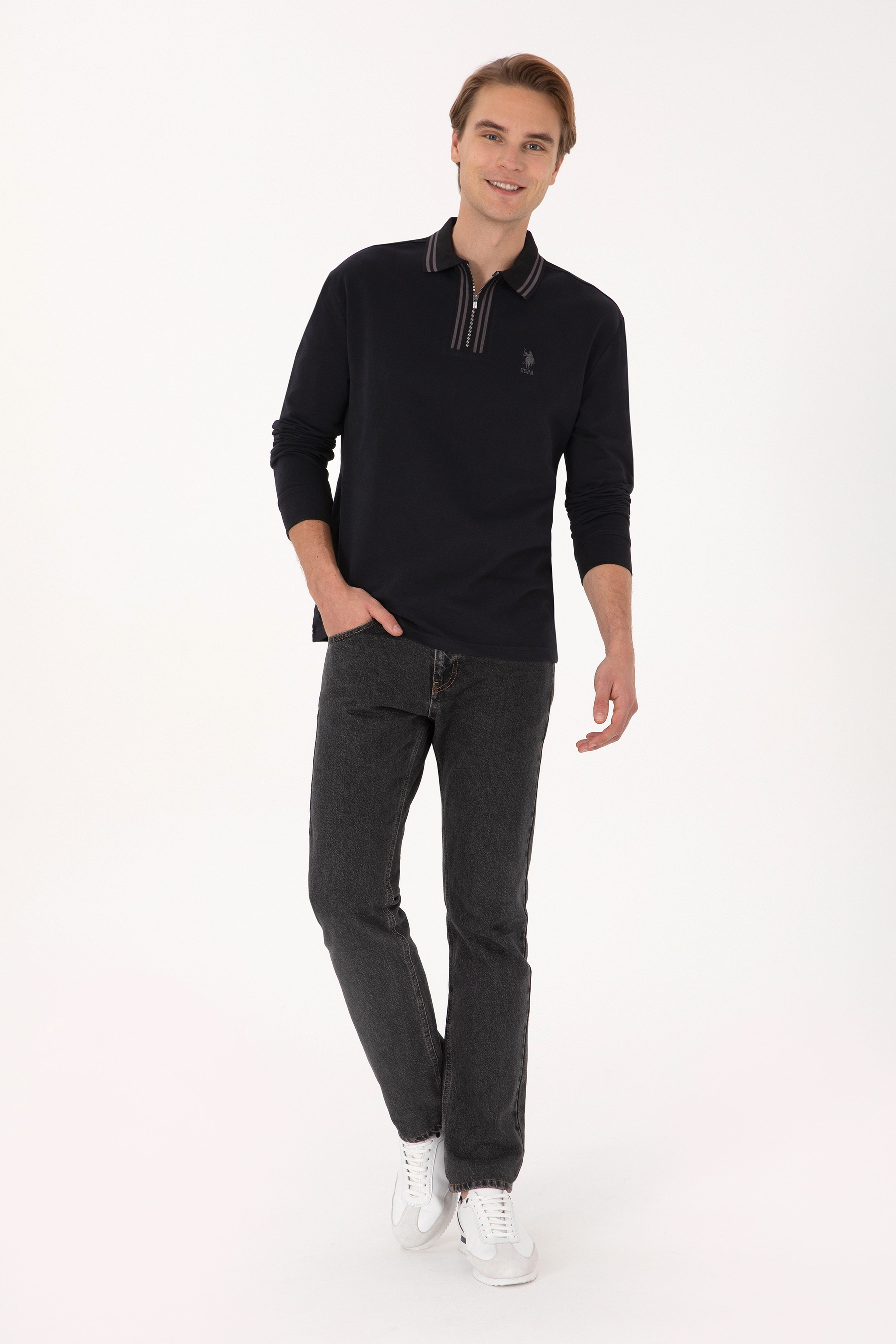 Erkek Comfort Fit Yarım Fermuarlı Siyah Sweatshirt - Image 4