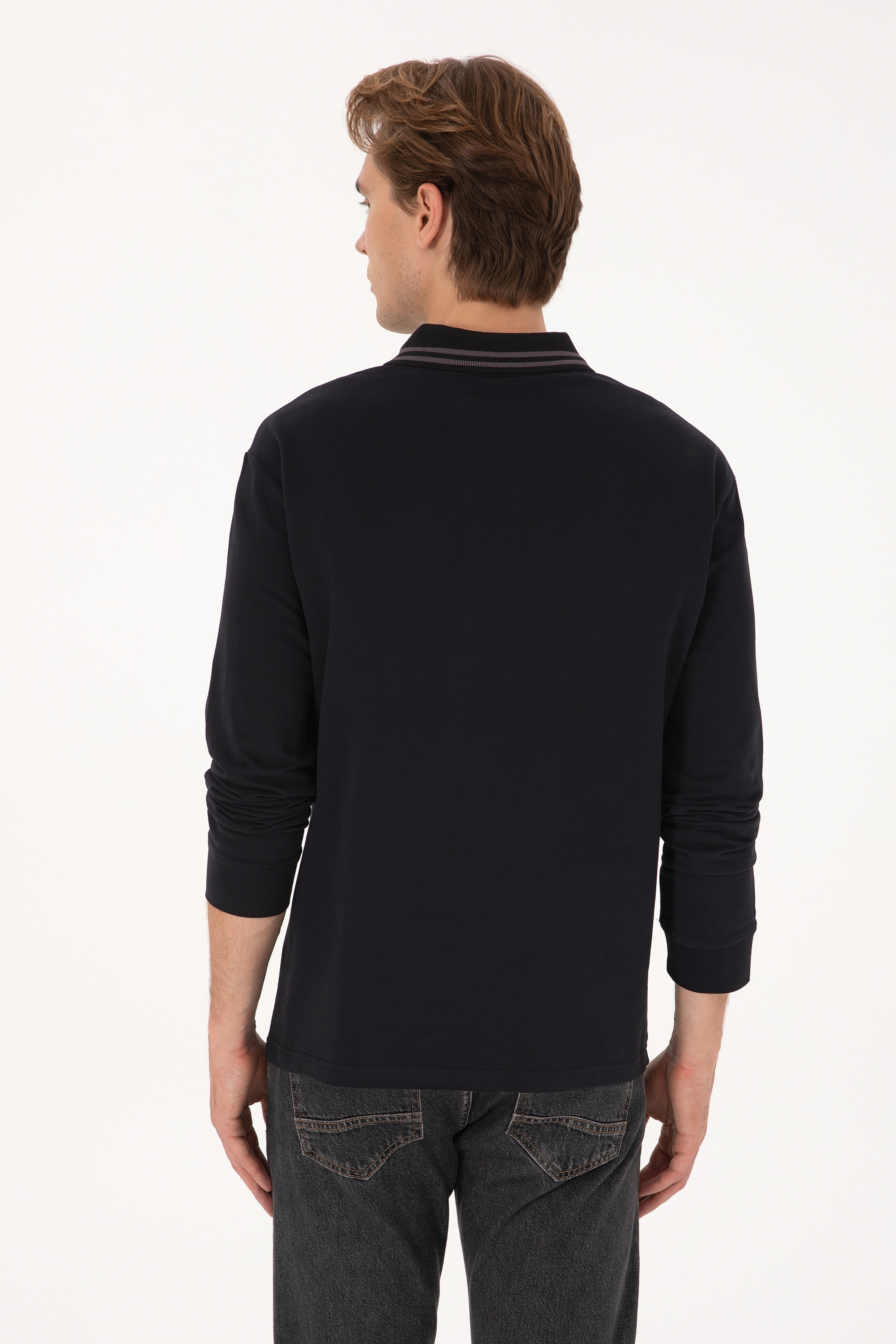 Erkek Comfort Fit Yarım Fermuarlı Siyah Sweatshirt - Image 5