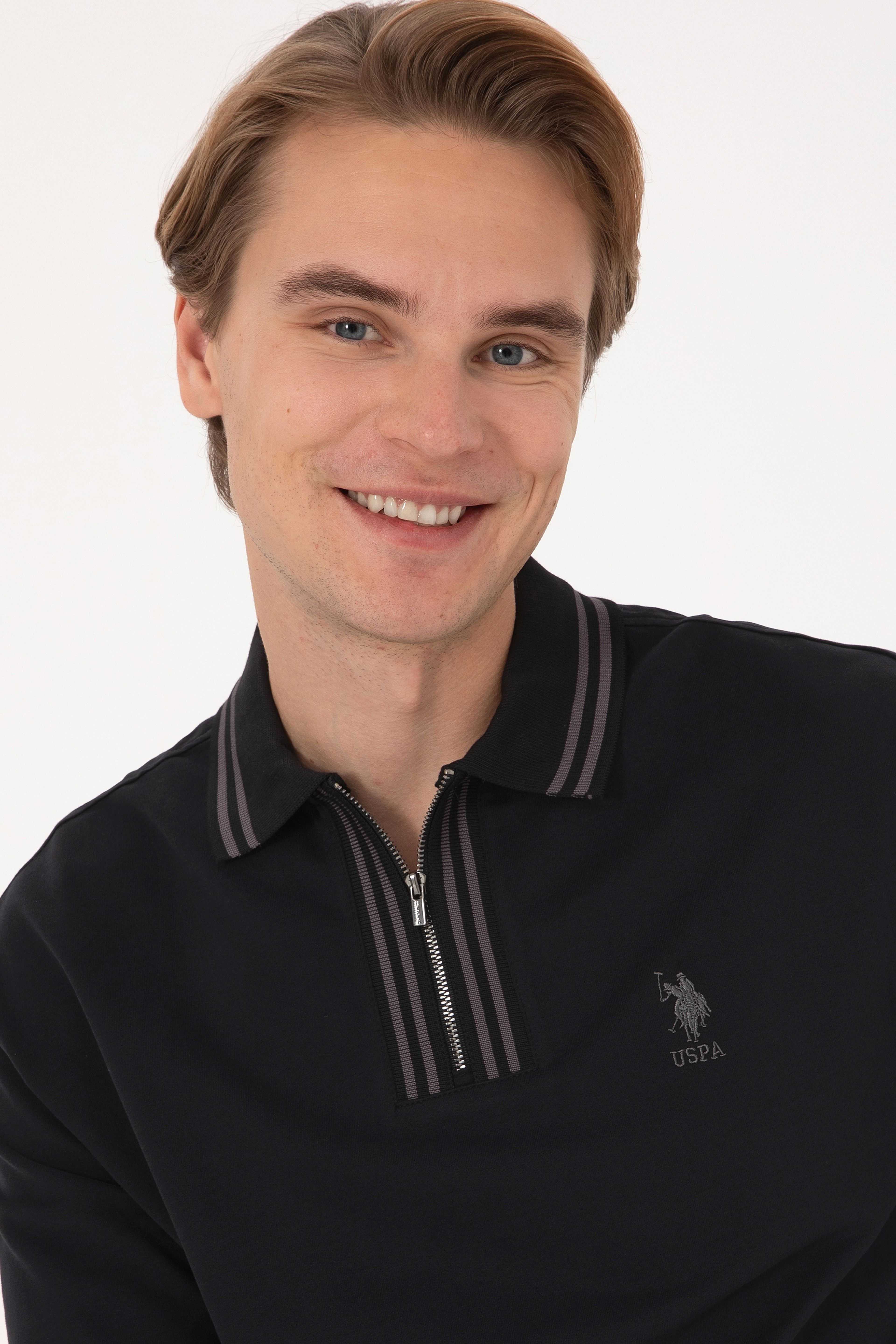 Erkek Comfort Fit Yarım Fermuarlı Siyah Sweatshirt - Image 2