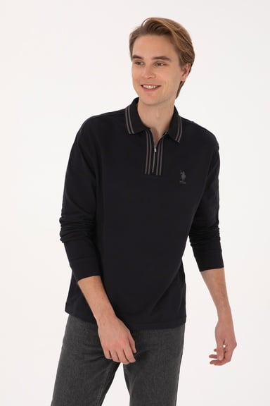 Erkek Comfort Fit Yarım Fermuarlı Siyah Sweatshirt