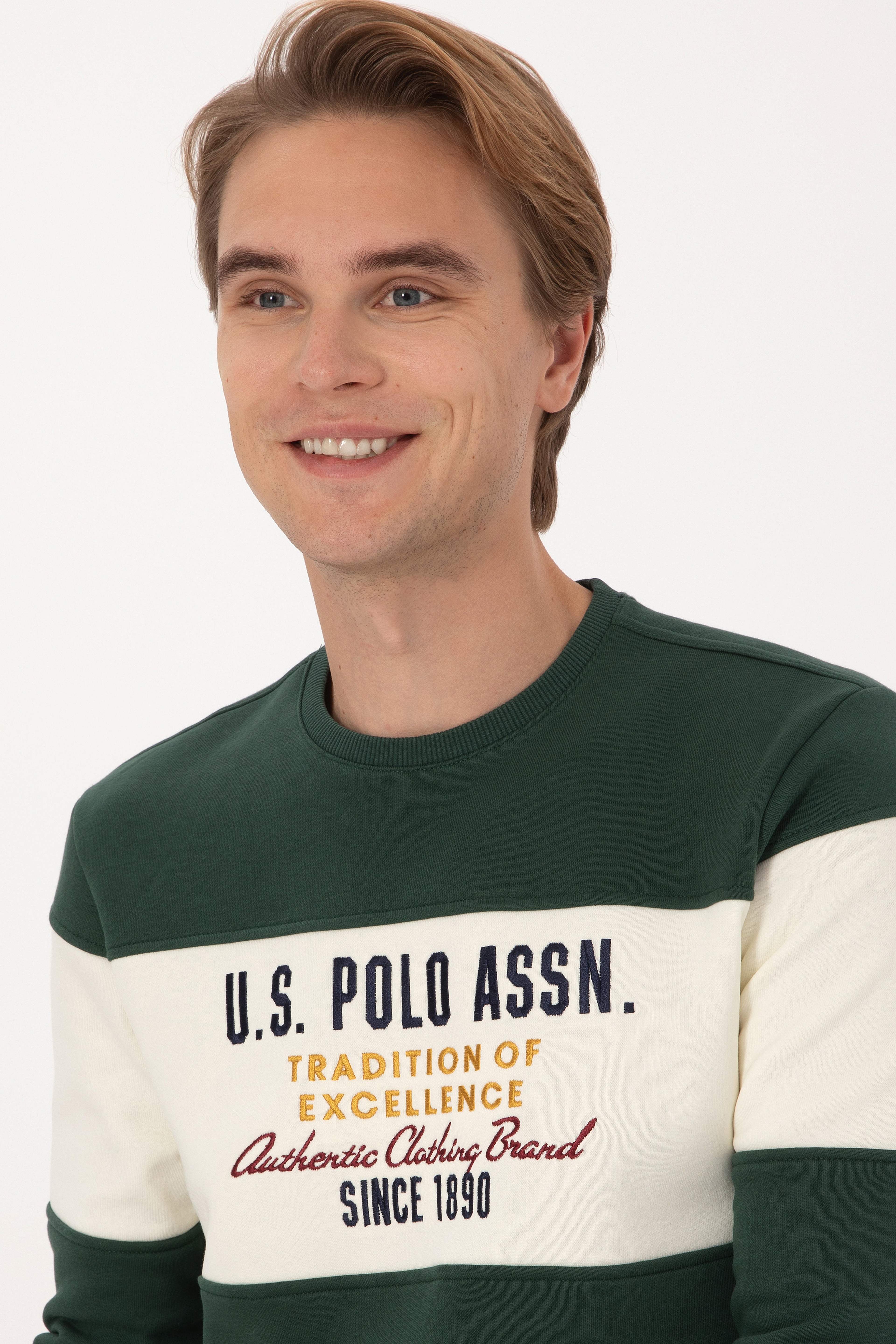 Erkek Regular Fit Bisiklet Yaka Koyu Yeşil Sweatshirt