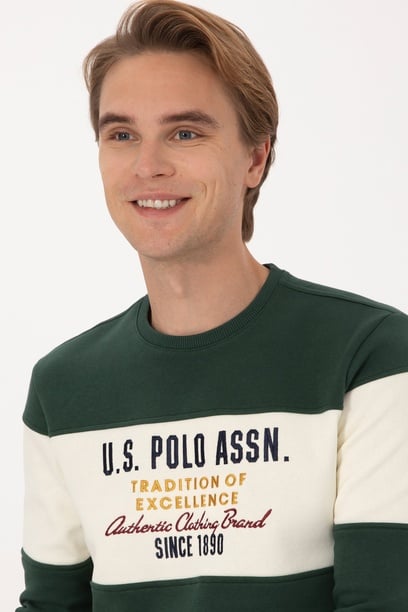 Erkek Regular Fit Bisiklet Yaka Koyu Yeşil Sweatshirt