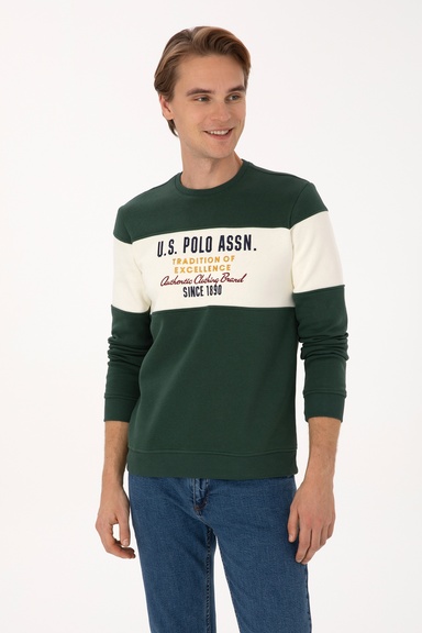 Erkek Regular Fit Bisiklet Yaka Koyu Yeşil Sweatshirt