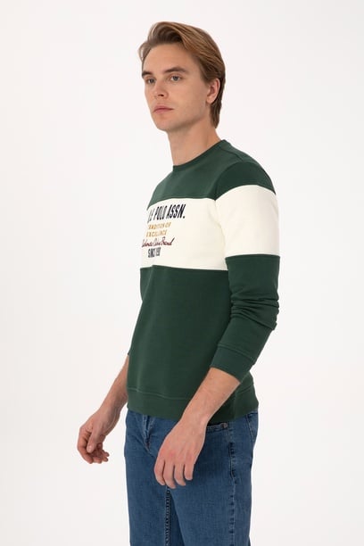 Erkek Regular Fit Bisiklet Yaka Koyu Yeşil Sweatshirt