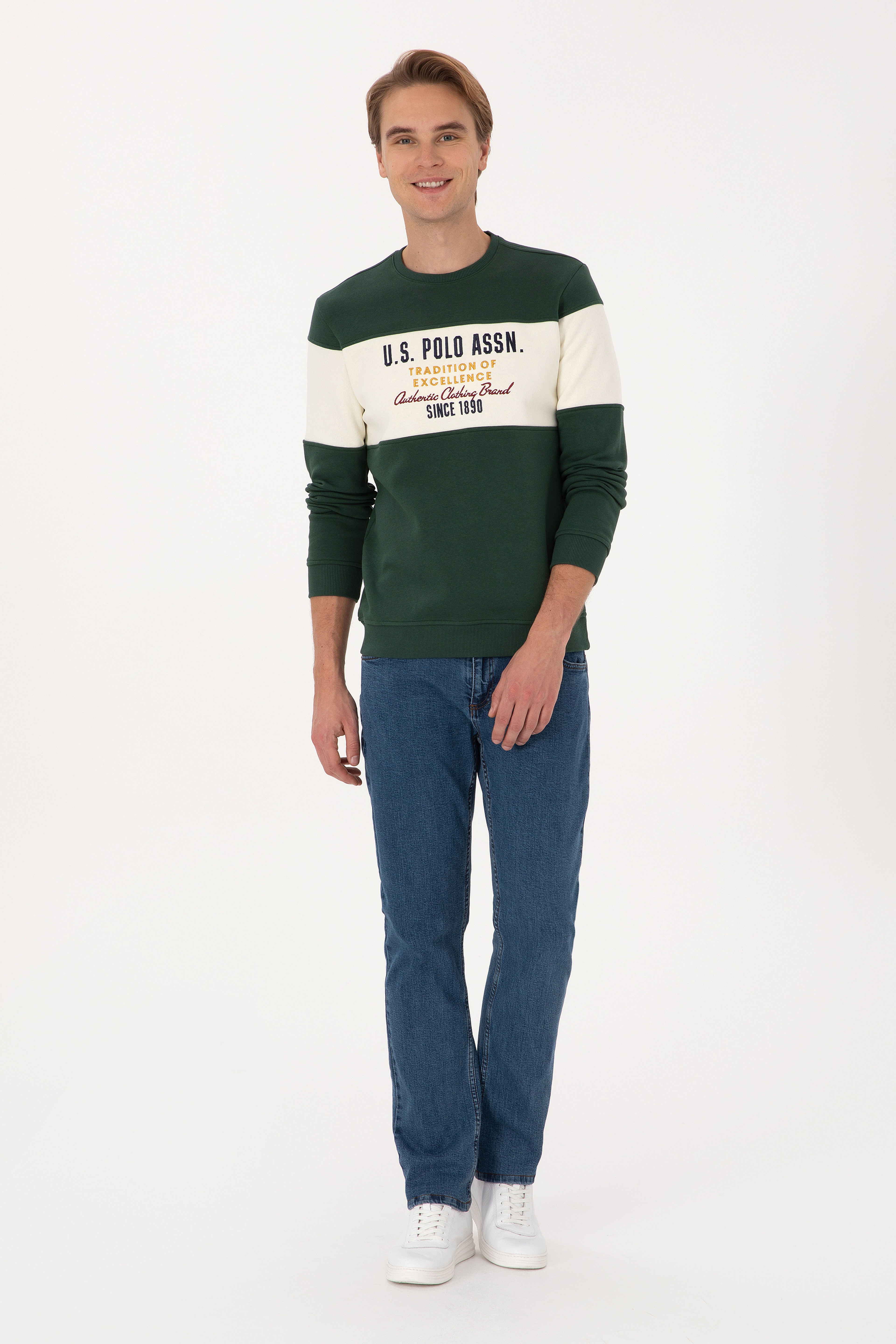 Erkek Regular Fit Bisiklet Yaka Koyu Yeşil Sweatshirt - Image 4