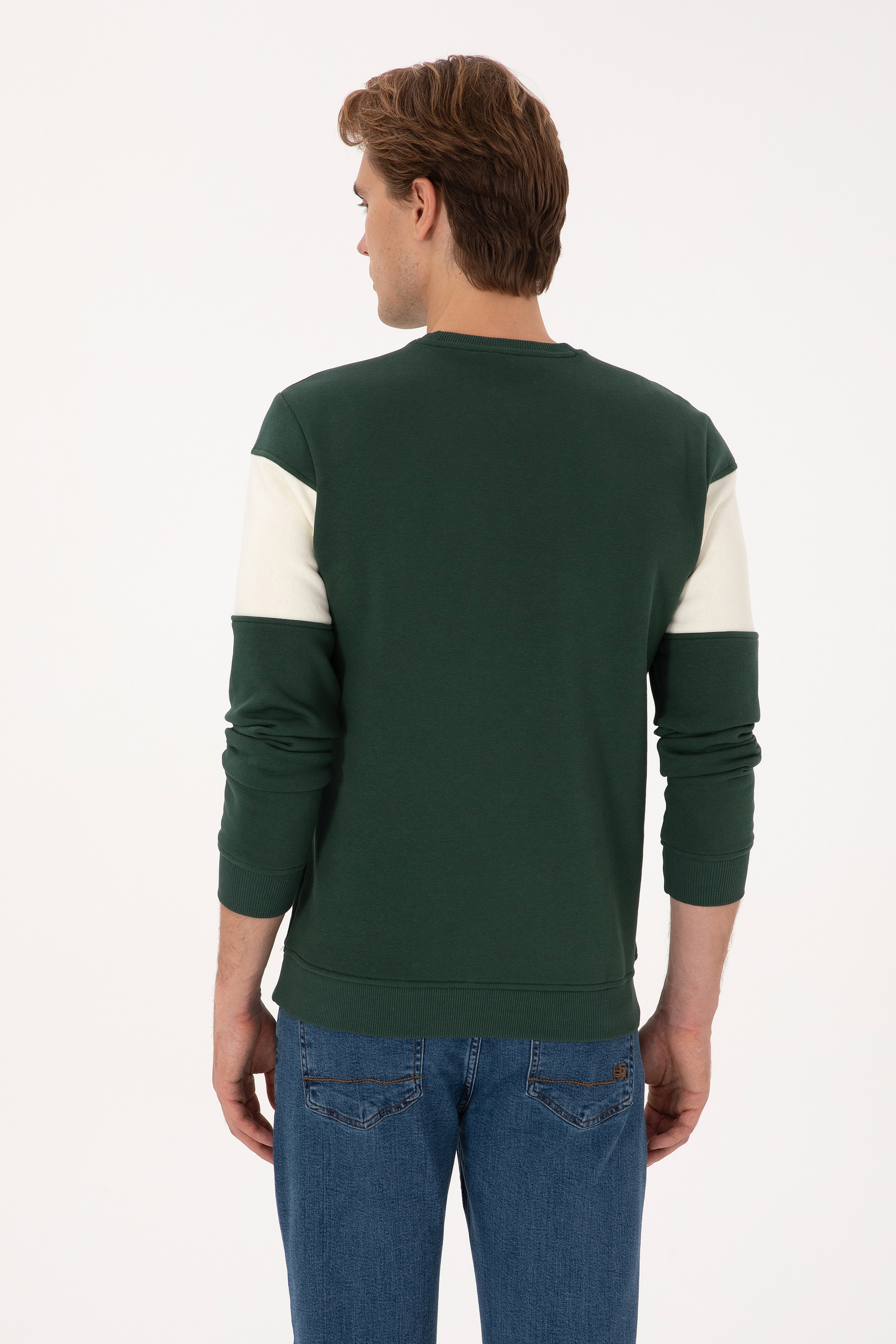 Erkek Regular Fit Bisiklet Yaka Koyu Yeşil Sweatshirt