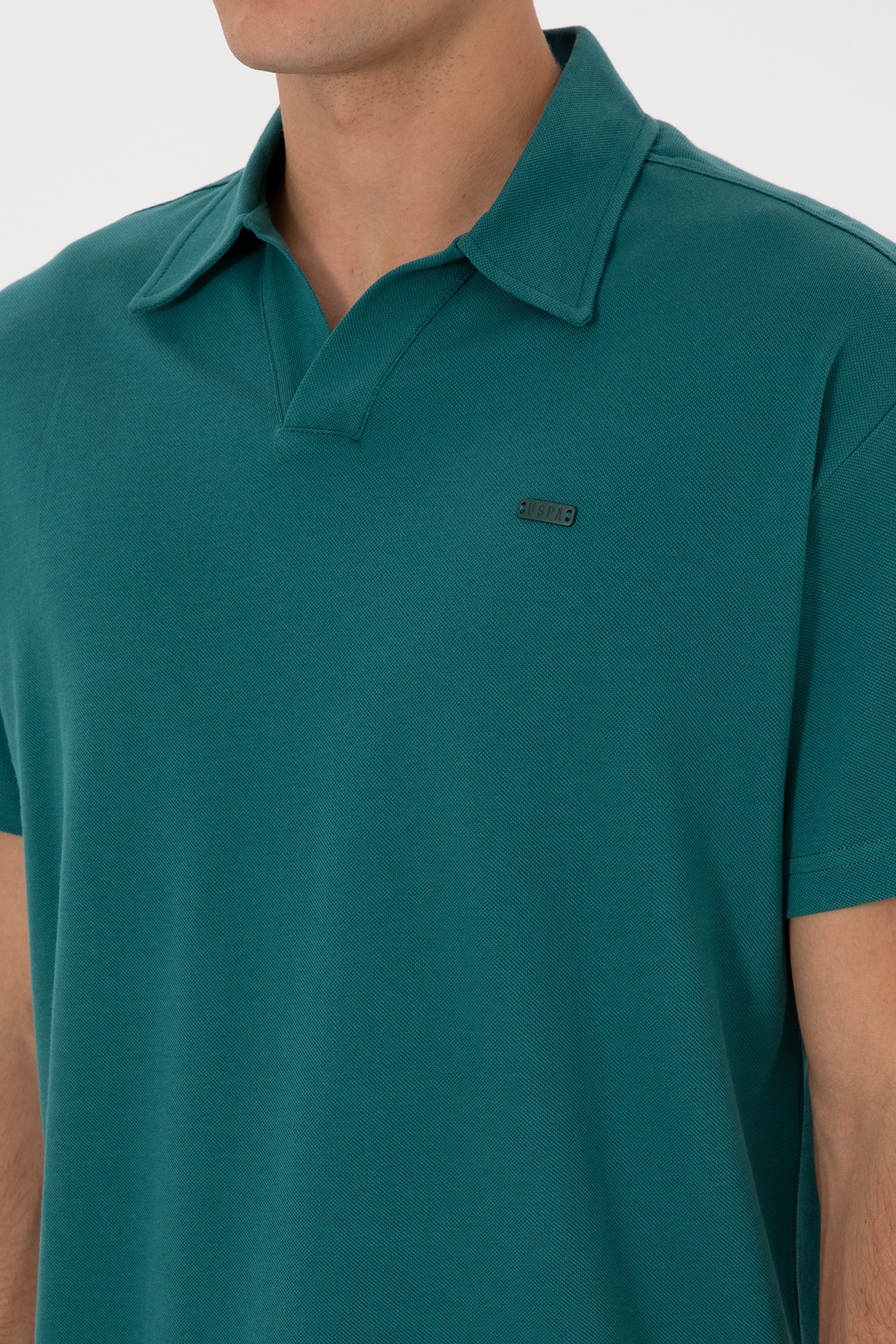 Erkek Comfort Fit Kaçık Yaka Koyu Yeşil Tişört - Image 7