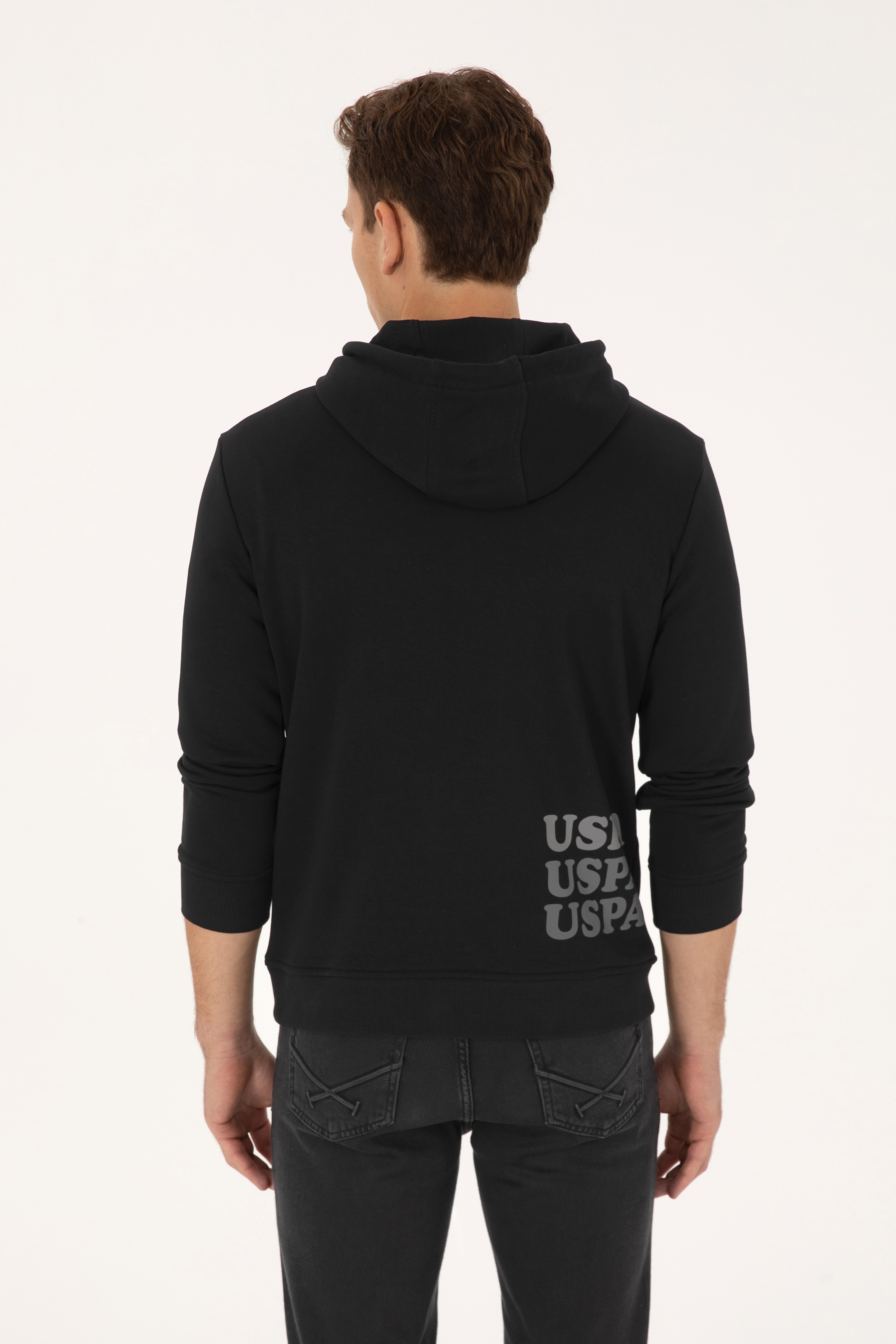 Erkek Regular Fit Yarım Fermuarlı Kapüşonlu Siyah Sweatshirt