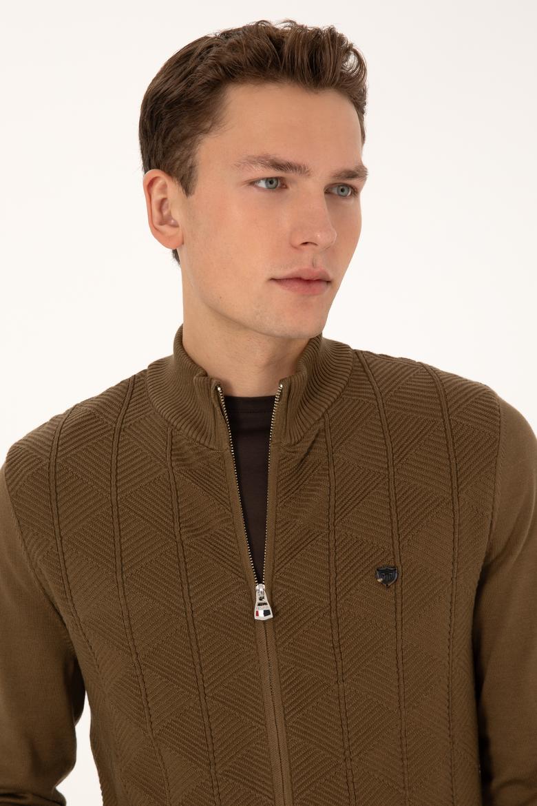 Erkek Haki Triko Hırka - 50315024065