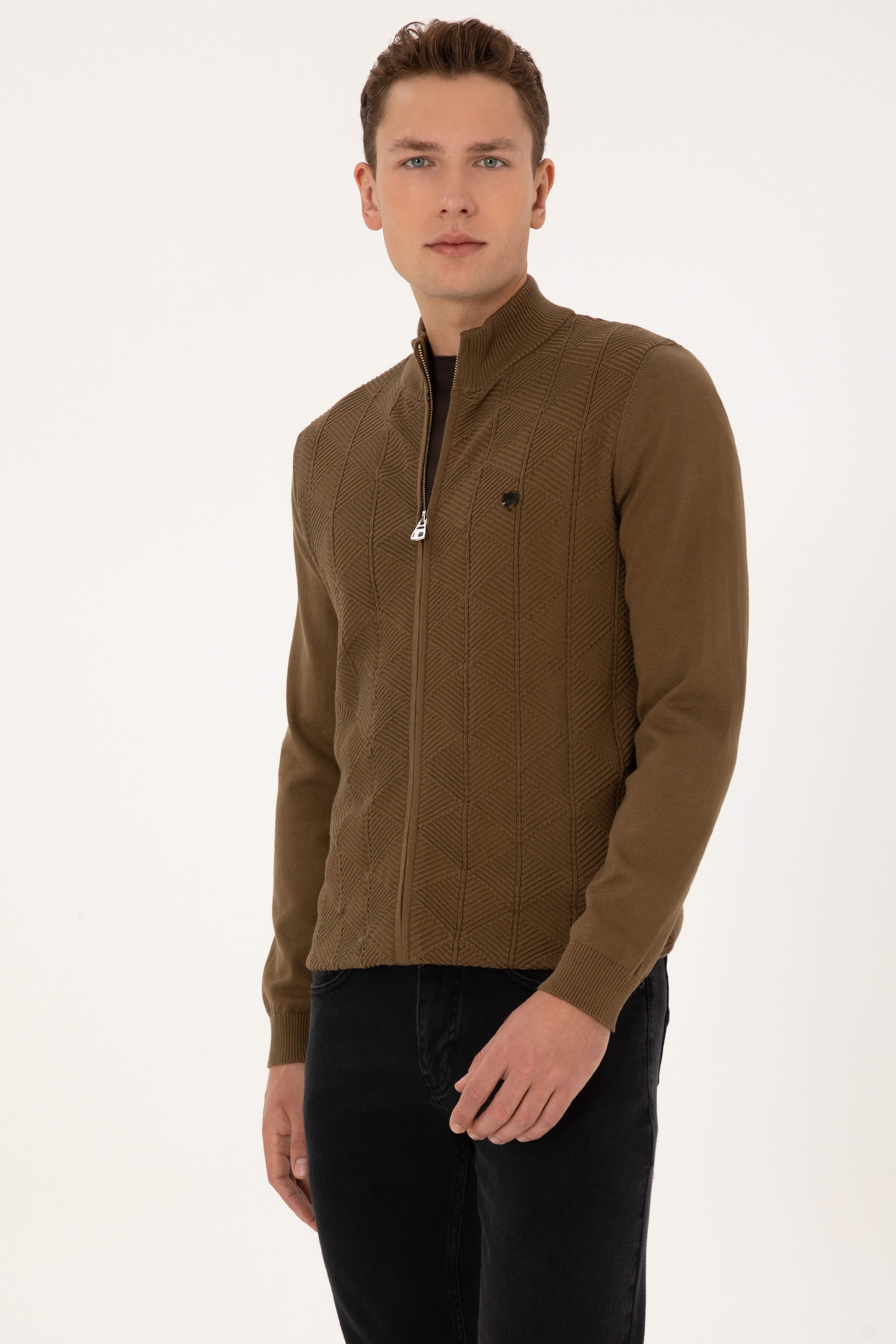 Erkek Haki Triko Hırka