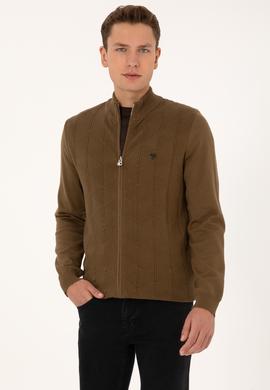 Erkek Haki Triko Hırka - 50315024065