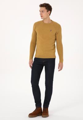 Erkek Regular Fit Bisiklet Yaka Hardal Kazak - 50314983006