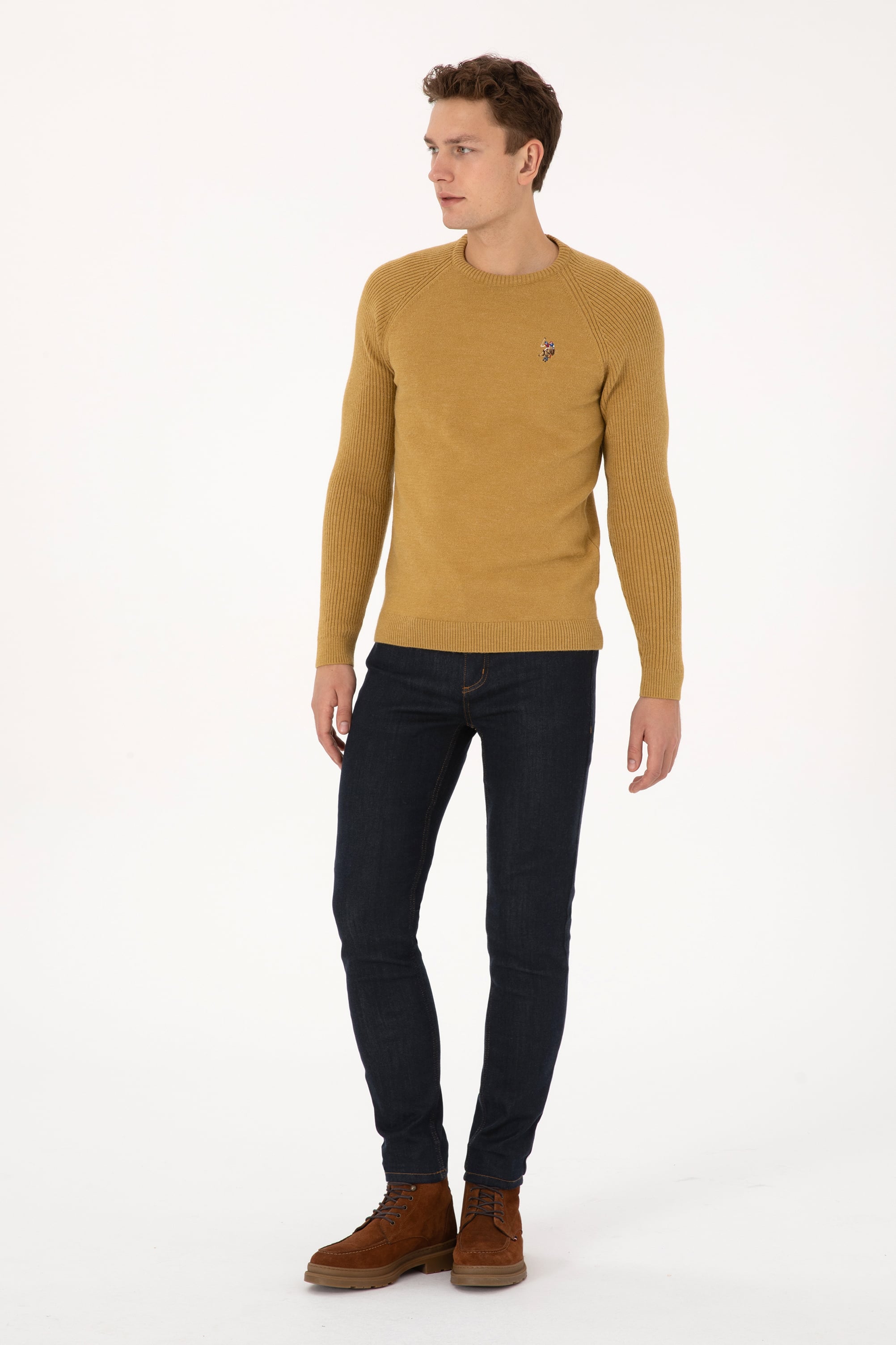 Erkek Regular Fit Bisiklet Yaka Hardal Kazak - 50314983006