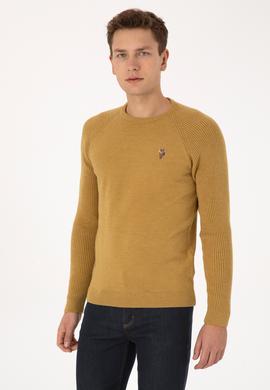 Erkek Regular Fit Bisiklet Yaka Hardal Kazak - 50314983006