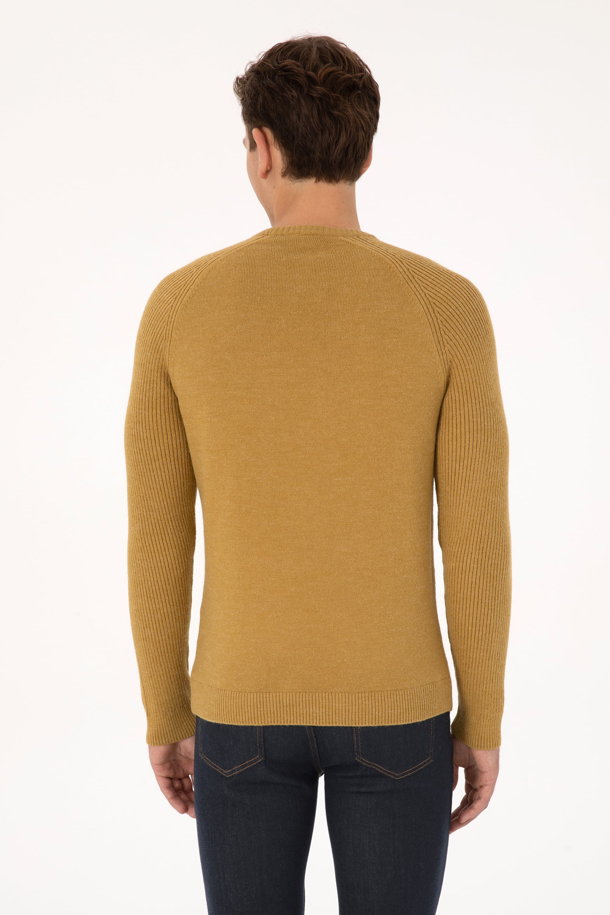 Erkek Regular Fit Bisiklet Yaka Hardal Kazak - 50314983006