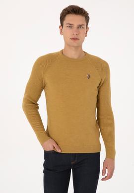 Erkek Regular Fit Bisiklet Yaka Hardal Kazak - 50314983006