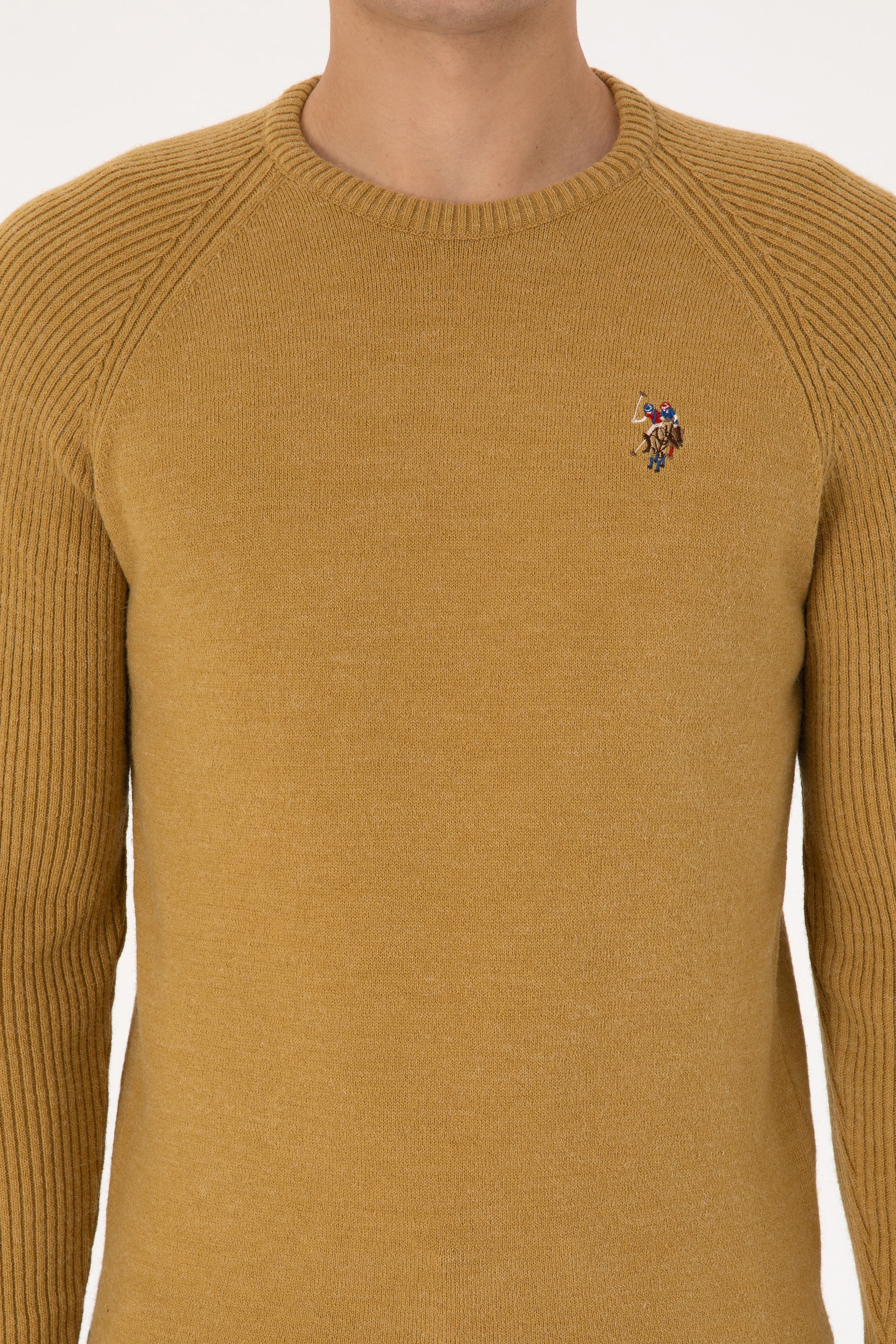 Erkek Regular Fit Bisiklet Yaka Hardal Kazak - Image 6