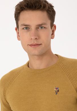 Erkek Regular Fit Bisiklet Yaka Hardal Kazak - 50314983006