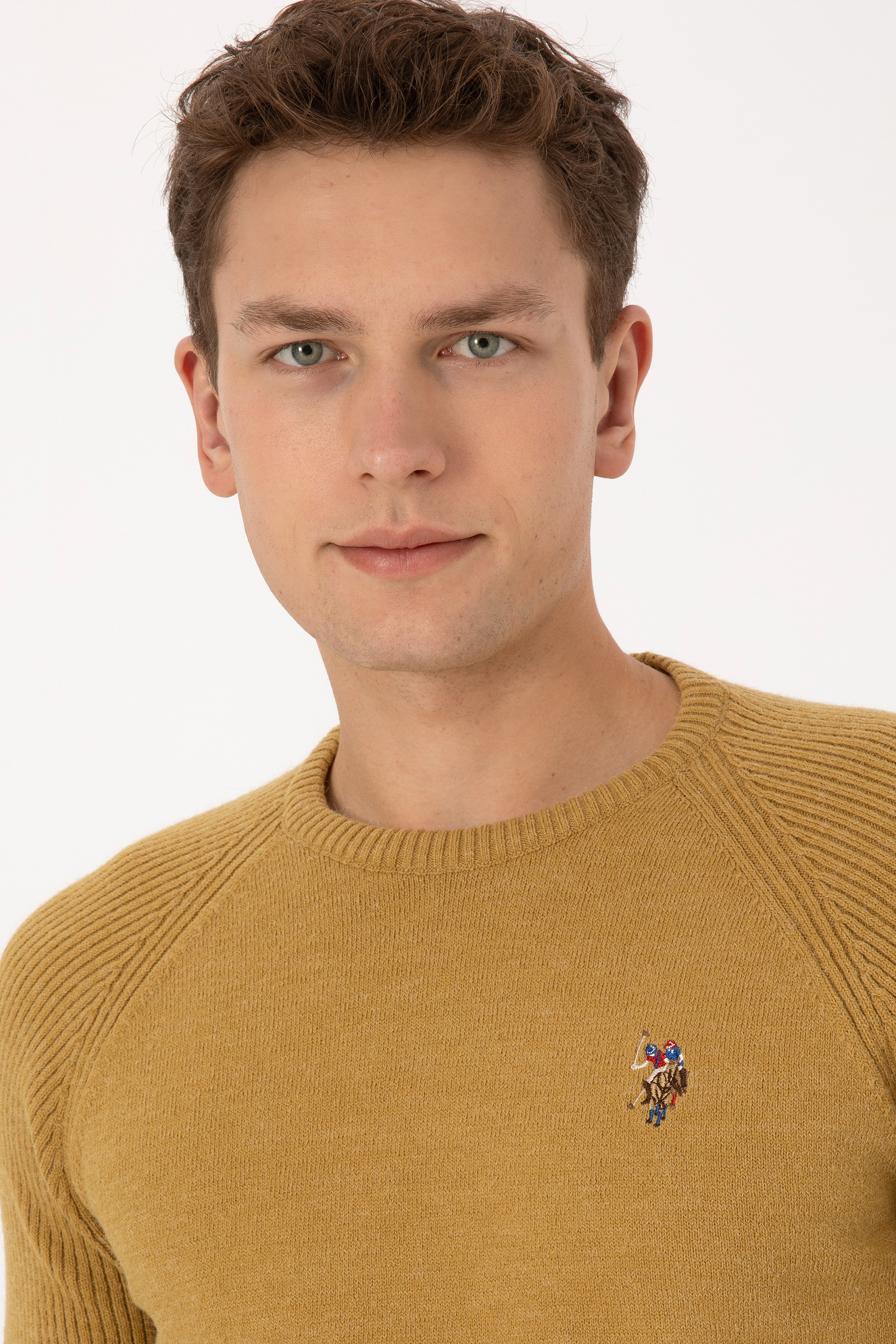 Erkek Regular Fit Bisiklet Yaka Hardal Kazak - Image 2