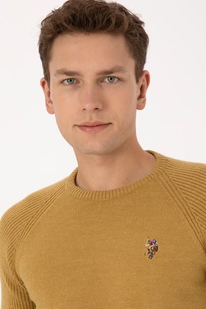 Erkek Regular Fit Bisiklet Yaka Hardal Kazak