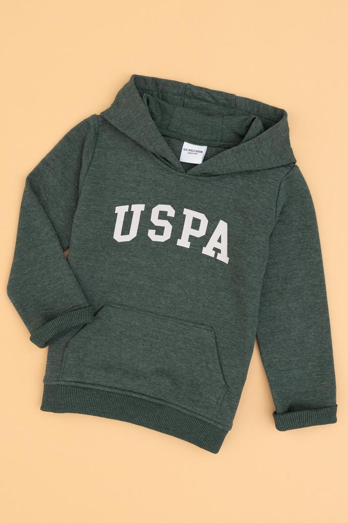Erkek Çocuk Koyu Yeşil Kapüşonlu Basic Sweatshirt