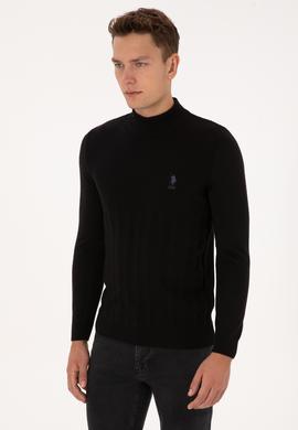 Erkek Slim Fit Boğazlı Yaka Siyah Kazak - 50315037047