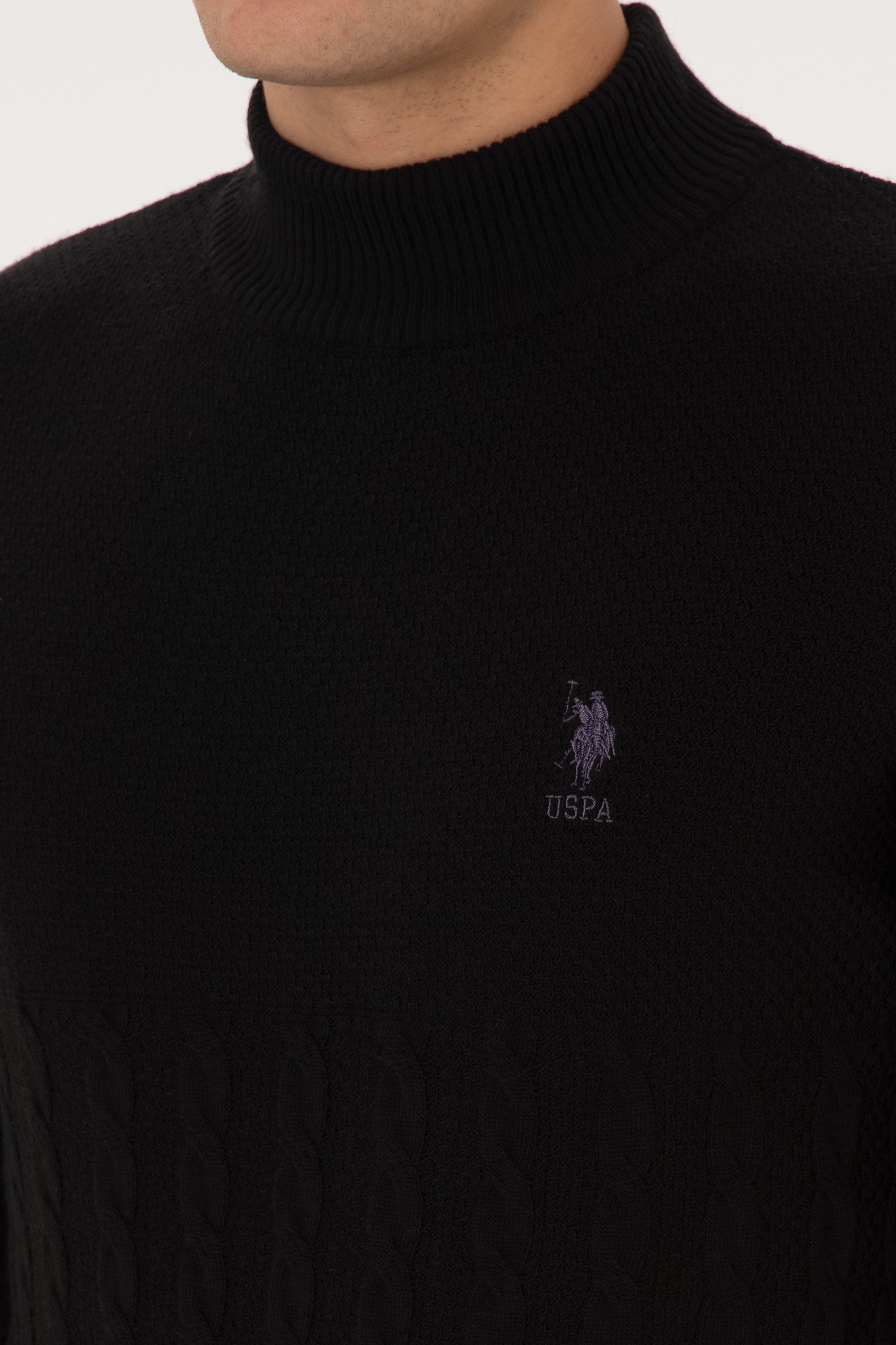 Erkek Slim Fit Yarım Balıkçı Yaka Siyah Kazak - Image 7