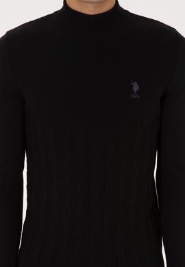 Erkek Slim Fit Boğazlı Yaka Siyah Kazak - 50315037047