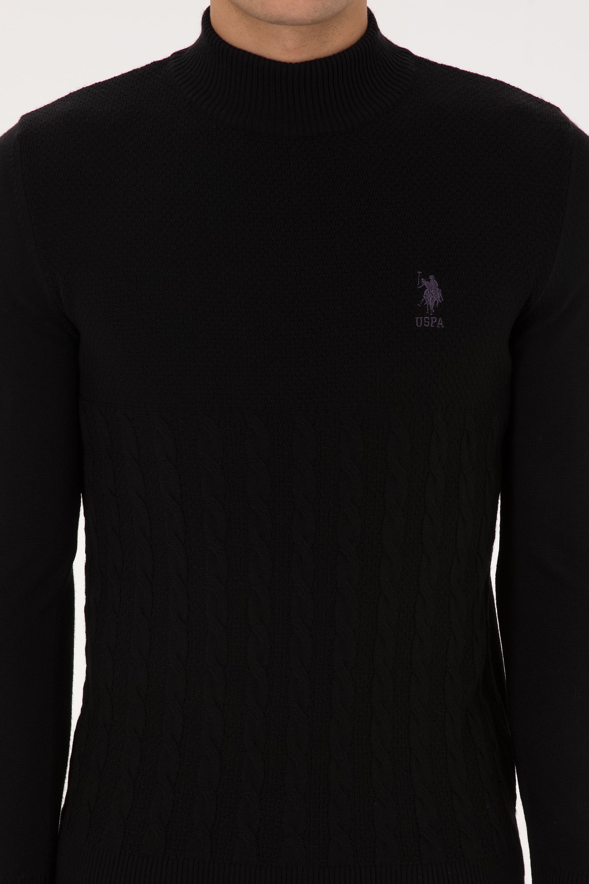 Erkek Slim Fit Boğazlı Yaka Siyah Kazak - 50315037047