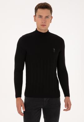 Erkek Slim Fit Boğazlı Yaka Siyah Kazak - 50315037047