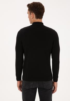 Erkek Slim Fit Boğazlı Yaka Siyah Kazak - 50315037047