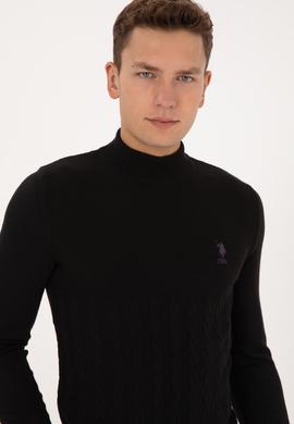 Erkek Slim Fit Boğazlı Yaka Siyah Kazak - 50315037047