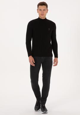 Erkek Slim Fit Boğazlı Yaka Siyah Kazak - 50315037047