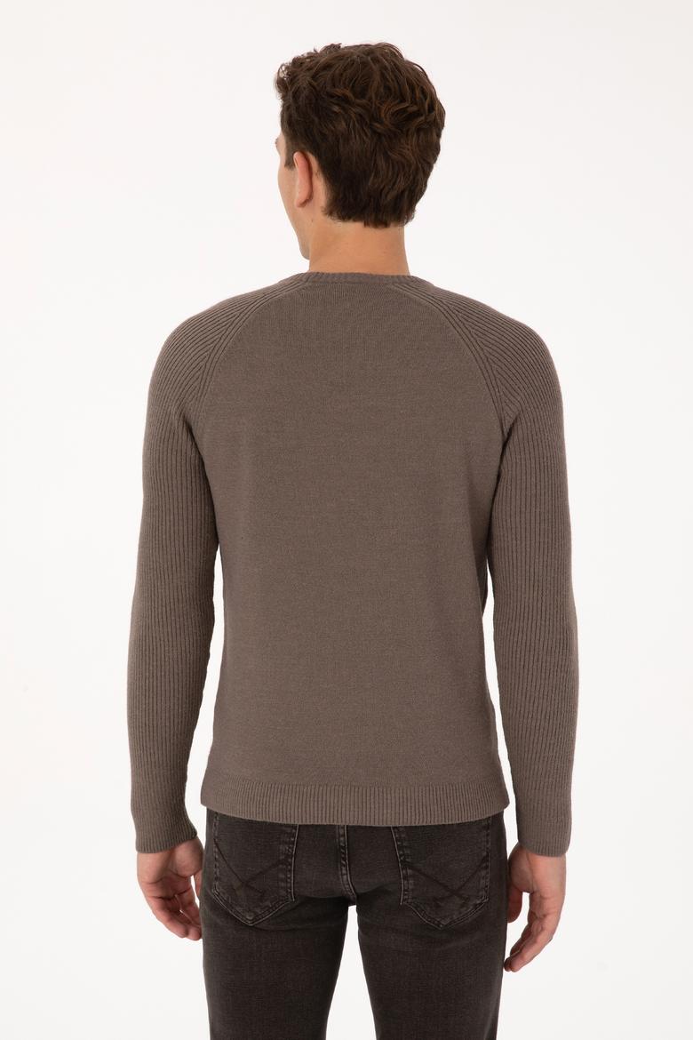 Erkek Regular Fit Bisiklet Yaka Vizon Kazak - 50314983017