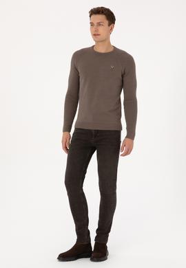 Erkek Regular Fit Bisiklet Yaka Vizon Kazak - 50314983017