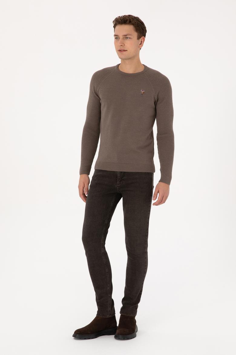 Erkek Regular Fit Bisiklet Yaka Vizon Kazak - 50314983017