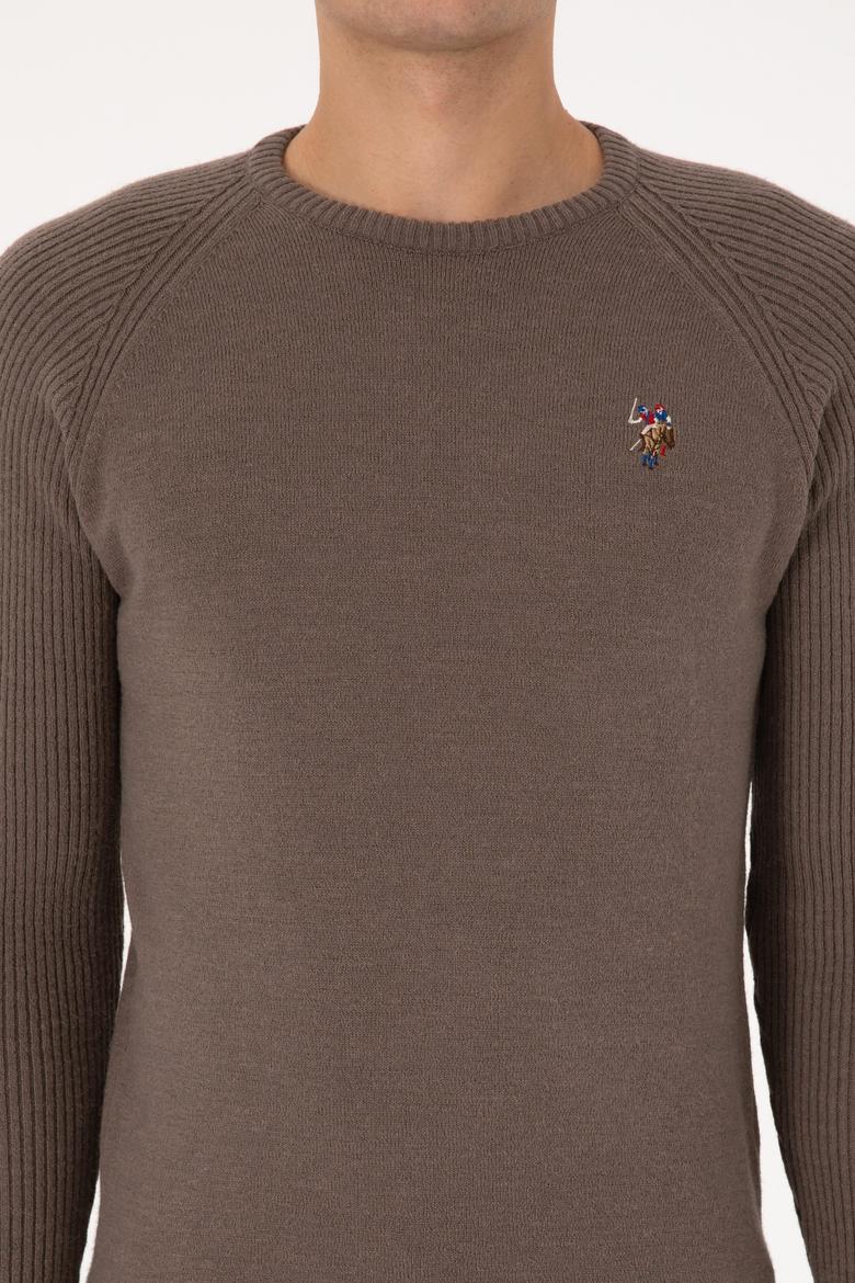 Erkek Regular Fit Bisiklet Yaka Vizon Kazak - 50314983017