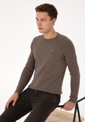 Erkek Regular Fit Bisiklet Yaka Vizon Kazak - 50314983017