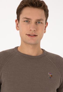 Erkek Regular Fit Bisiklet Yaka Vizon Kazak - 50314983017