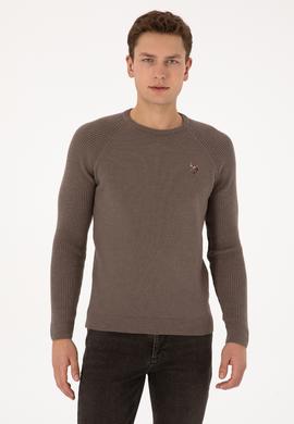 Erkek Regular Fit Bisiklet Yaka Vizon Kazak - 50314983017