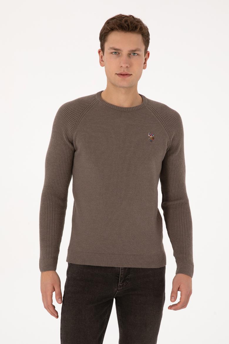 Erkek Regular Fit Bisiklet Yaka Vizon Kazak