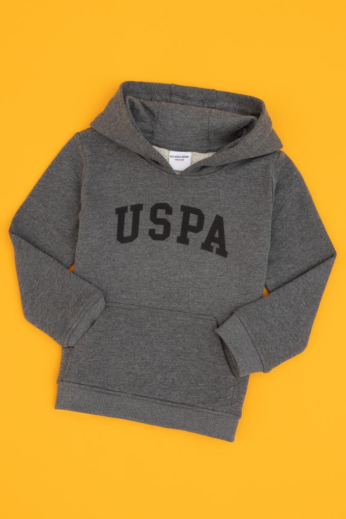 Erkek Çocuk Antrasit Melanj Kapüşonlu Basic Sweatshirt